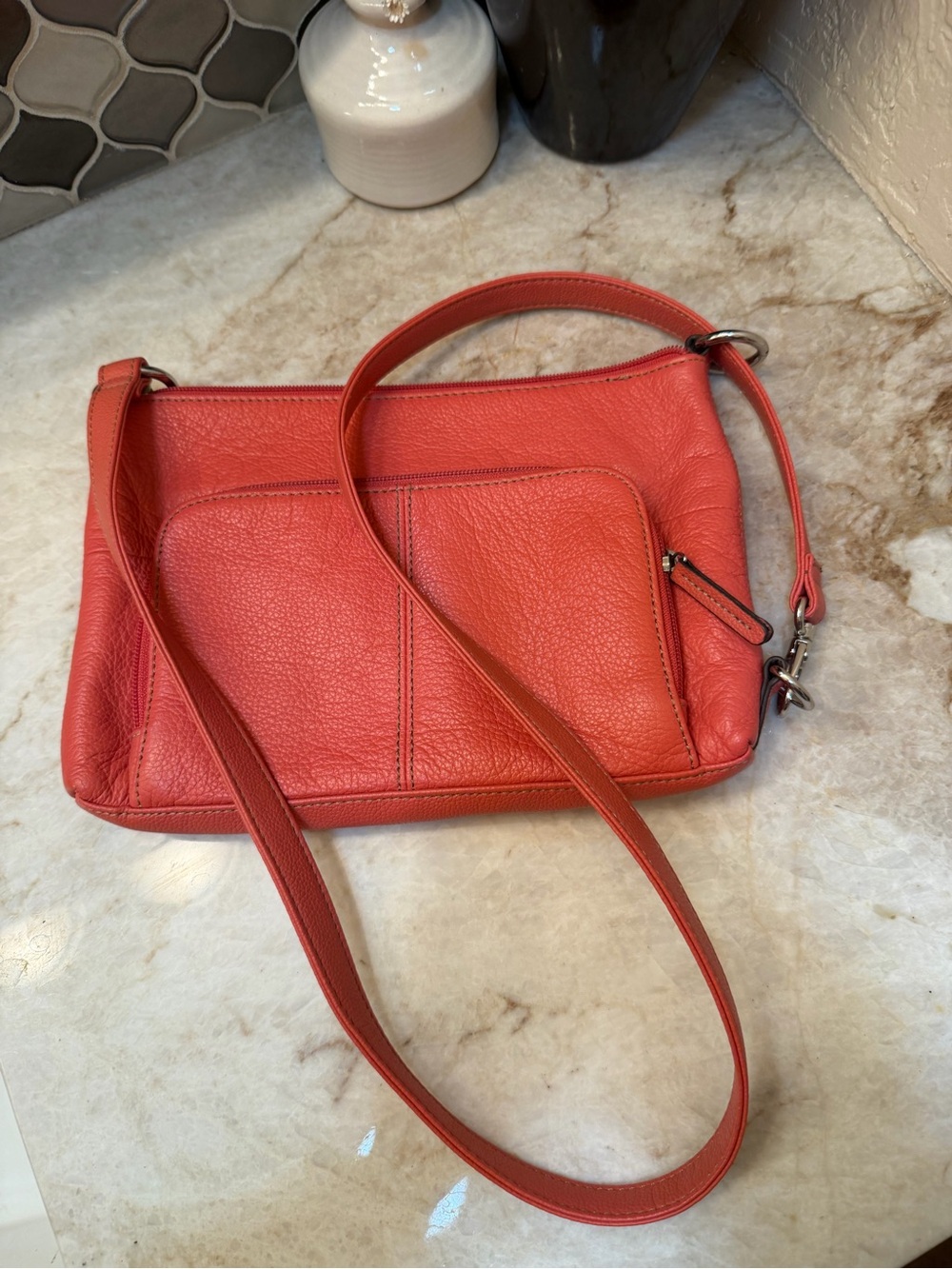 Tignanello pink leather crossbody bag